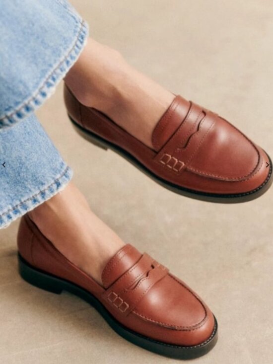 Sezane Shoes - Sezane Women's Size 38/US 7 Brown Andrea Natural Heritage Leather Penny Loafers